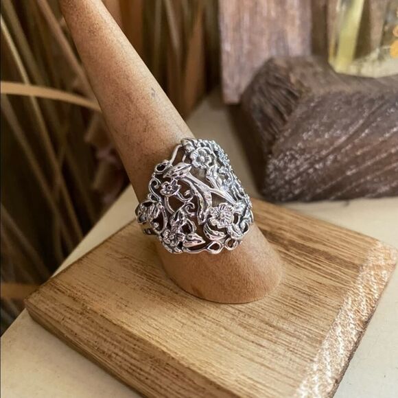 Plumeria Sterling Silver Ring Floral Ring Boho Ring - Picture 3 of 7